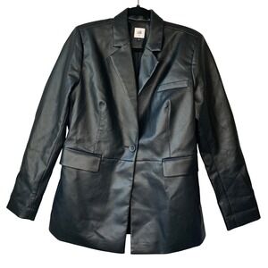 Cabi Style 4495 Black Faux Leather Blazer Jacket Size M Single‎ Button Lapel